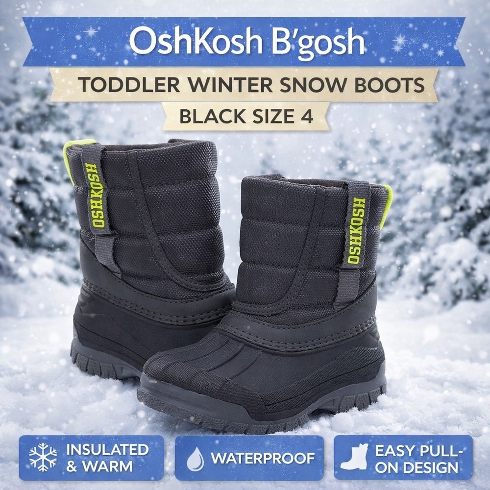 OshKosh B’gosh Toddler Winter Snow Boots Black Size 4 NWT
